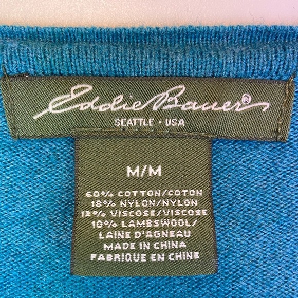 Eddie Bauer Womens V-Neck Sweater Long Sleeve Wool Blend Preppy Blue Teal Medium - Picture 6 of 6